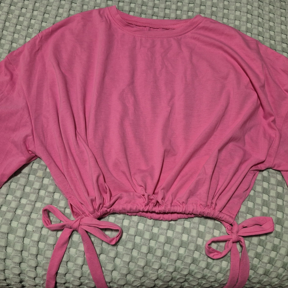 Pink Girls's Top with Drawstring Hem